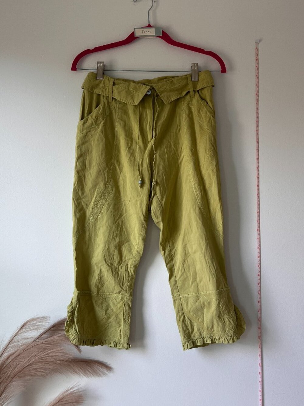 Jacqueline Riu Paris Chartreuse Green Cropped Capri Pants Size 36 PETITE